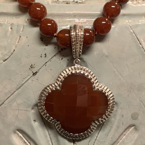 Whitney Kelly Necklace & Detachable Pendant Carnelian Agate Sterling Silver Vin. - Picture 4 of 16